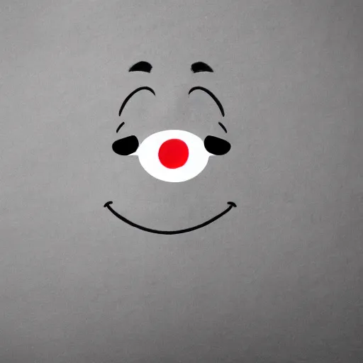 Image similar to child drawing of smiling emoji face with red eyes and thumb up.