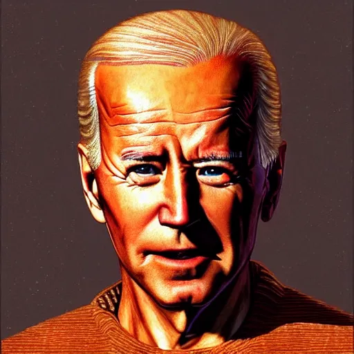 Image similar to joe biden's photorealistic fremen head on the body a sandworm, Dune, shai hulud, freman, shai-hulud, artstation hall of fame gallery, editors choice, #1 digital painting of all time, most beautiful image ever created, emotionally evocative, greatest art ever made, lifetime achievement magnum opus masterpiece, the most amazing breathtaking image with the deepest message ever painted, a thing of beauty beyond imagination or words, 4k, highly detailed, cinematic lighting