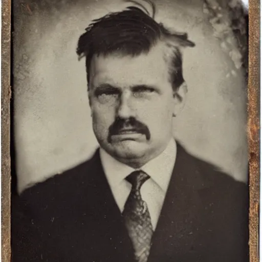 Prompt: tintype of donald trump corpse