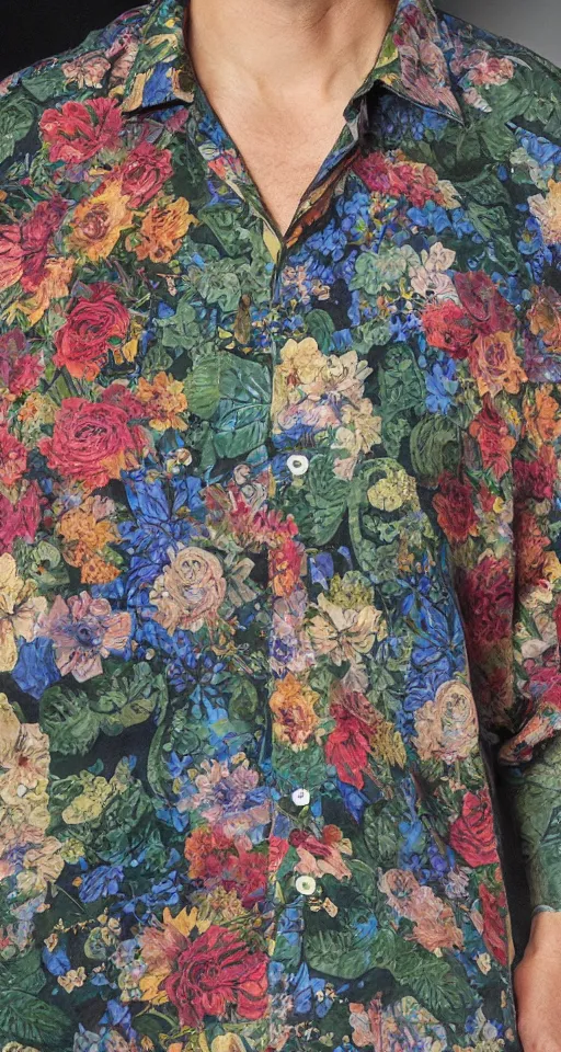 Image similar to close up of max payne floral shirt in a bar, sun shining, photo realistic illustration by greg rutkowski, thomas kindkade, alphonse mucha, loish, norman rockwell.