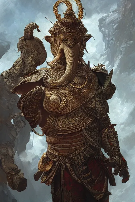 Prompt: a anthropomorphic elephant warrior, D&D, fantasy, intricate, highly detailed, digital painting, artstation, concept art, smooth, sharp focus, illustration, art by artgerm and greg rutkowski and alphonse mucha