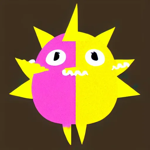 Image similar to kawaii wacky fluffy popcorn with lightning bolt power, with golden helmet, yokai, in the style of a mamashiba, with a yellow beak, with a toroidal energy field, with a smiling face and flames for hair, sitting on a lotus flower, white background, simple, clean composition, symmetrical, suitable for use as a logo