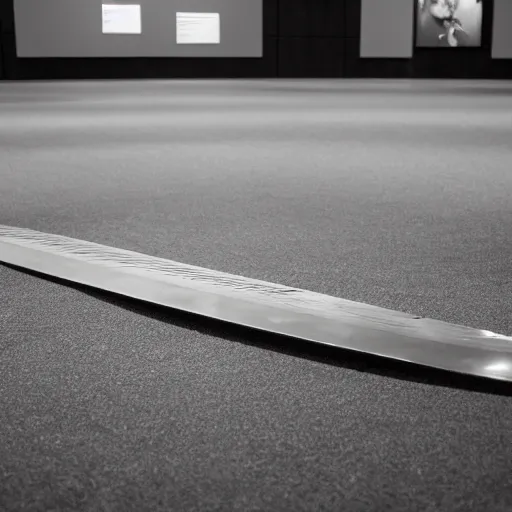 Image similar to medium shot of a sword on the ground. ( museum picture, 4 k )