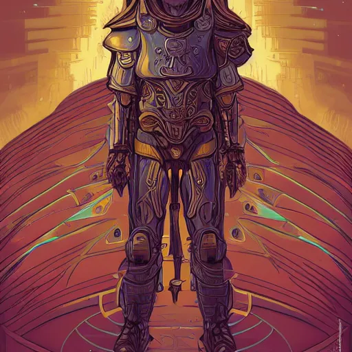 Prompt: portrait of a human paladin, standing, futurism, da vinci, Dan Mumford, Josan Gonzalez