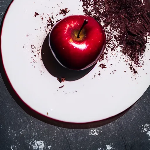 Prompt: photo of beautiful shiny red apple being covered in melted chocolate, 5 0 mm, beautiful photo