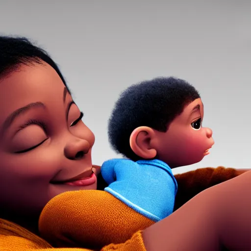 Prompt: holding an african - american baby, award winning art, pixar, 3 d render, unreal engine