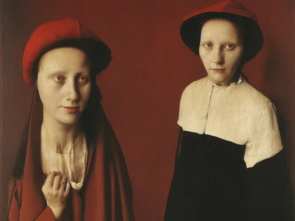 Prompt: portrait of woman of the Red Light district. Painting by Jan van Eyck, August Sander.