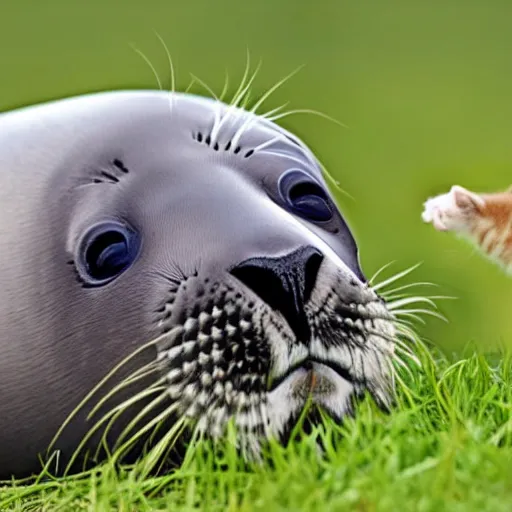 Prompt: a seal with a kitten