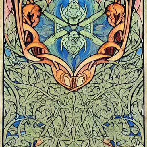 Image similar to beautiful art nouveau painting of companion - cube!!!!!!!!!!!!!!!!! companion - cube!!!!!!!!!!!!!!!!!, by william morris, gaudy colors. intricate linework. sharp edges.