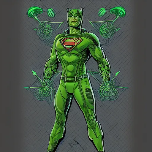 Prompt: glypho design intricated in the graphic style of Matt Sanz and DC Comics, hyper detailed, trending on artstation, green tones