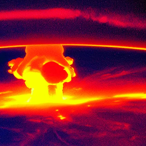 Image similar to nuclear explosion from space, neon lights