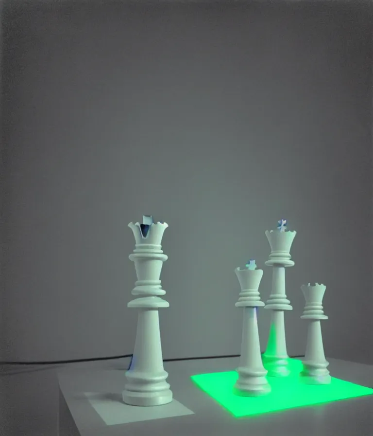 Image similar to minimal realistic textured chess - piece readymade by marcel duchamp in a museum, color bleed, light leak, marcel duchamp, man ray, hito steyerl, saadane afif, underexposed neon