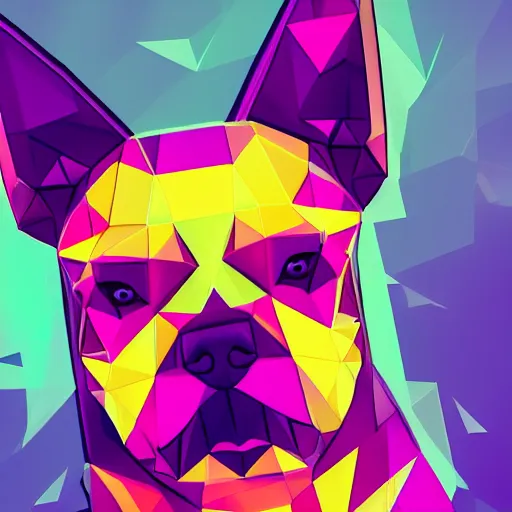 Prompt: high quality photo of dog, digital art, polygonal art, cyberpunk, synthwave