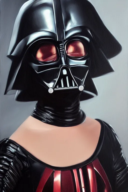 Image similar to 50% Lady Gaga, 50% Darth Vader, oil on canvas, intricate, portrait, 8k highly professionally detailed, HDR, CGsociety