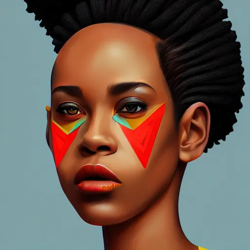 Prompt: Meybis Ruiz Cruz digital portrait painting of an afropunk female character, medium shot, asymmetrical, profile picture, bold shapes, hard edges, street art, trending on artstation,