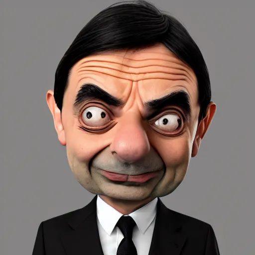 Image similar to Mr Bean in a 3D Animated Mr. Bean film animated by Illumination, portrait, photograph, realistic, hyperrealistic, highly detailed, very detailed, extremely detailed, detailed, digital art, trending on artstation