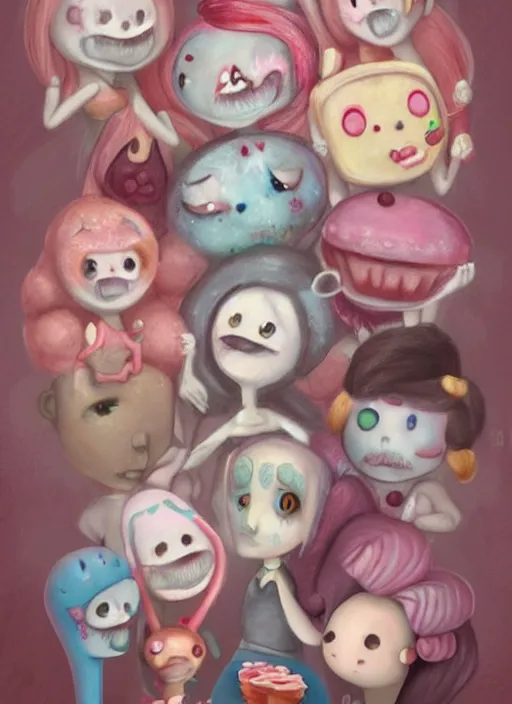 Prompt: fnafs eating cakes painted by nicoletta ceccoli, detailed digital art, trending on Artstation