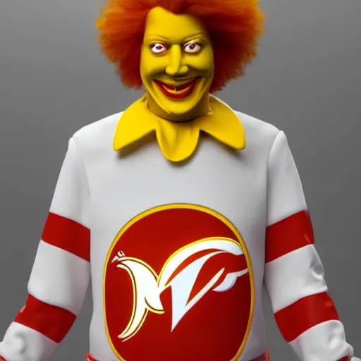 Image similar to Ronald Mcdonald with a birthday cake wearing a miami dolphins jersey, concept art, cgsociety, octane render, trending on artstation, unreal engine 8k,