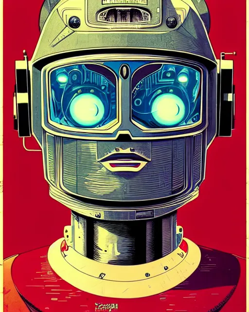 Image similar to robot, character portrait, portrait, close up, concept art, intricate details, highly detailed, vintage sci - fi poster, retro future, in the style of katsuhiro otomo