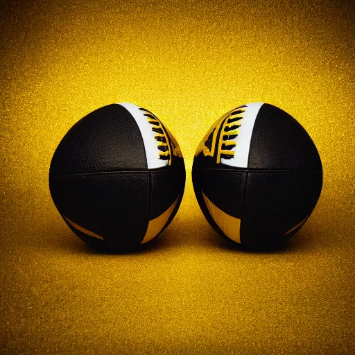 Prompt: black and gold American football, studio lighting, advertising photography