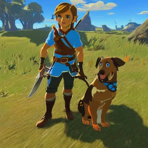 Image similar to australian shepherd with link in breath of the wild