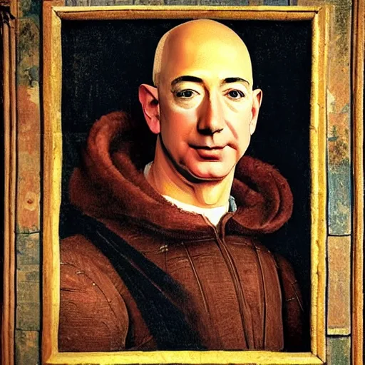 Prompt: Jeff Bezos in a 15th century painting, by Leonard Da Vinci,