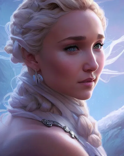 Image similar to Hayden Panettiere, D&D, fantasy, intricate, elegant, highly detailed, digital painting, artstation, concept art, matte, sharp focus, illustration, hearthstone, art by Artgerm and Greg Rutkowski and Alphonse Mucha