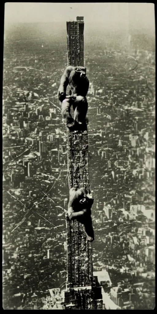 Prompt: “King Kong climbing Empire State, 1900’s photo”