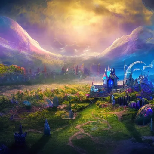 Image similar to fantasy land, land of dreams, daniel conway, david noren, 4 k, cinematic
