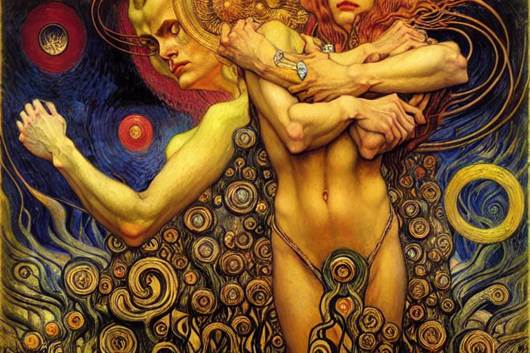 Image similar to Divine Chaos Engine by Karol Bak, Jean Delville, William Blake, Gustav Klimt, and Vincent Van Gogh, symbolist, visionary