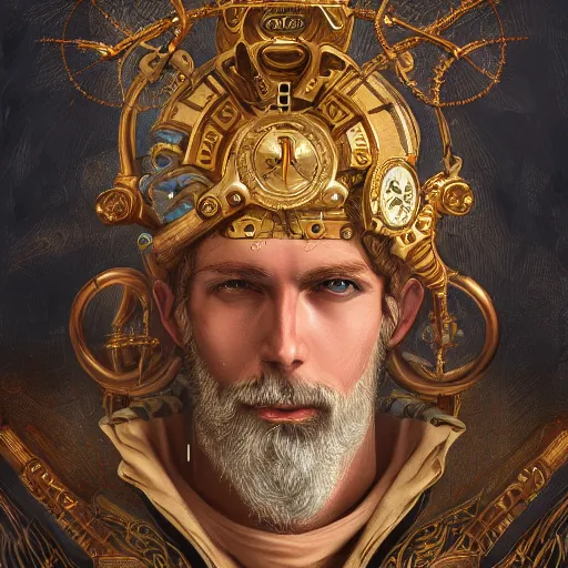 Image similar to portrait zeus, tarot cards, ornate, steampunk, ultradetailed, digital art, irina french, heraldo ortega, mandy jurgens, golden ratio, art canvas, award winning, masterpiece trending on artstation 8 k 1 5 0 mpx