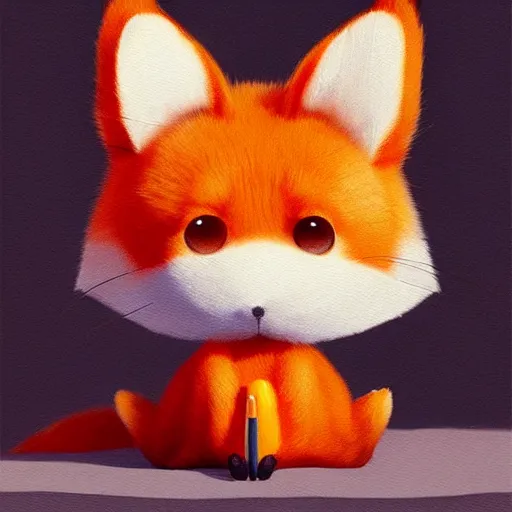 Image similar to goro fujita ilustration a mini fox with a fluffy tail sitting by goro fujita, painting by goro fujita, sharp focus, highly detailed, artstation