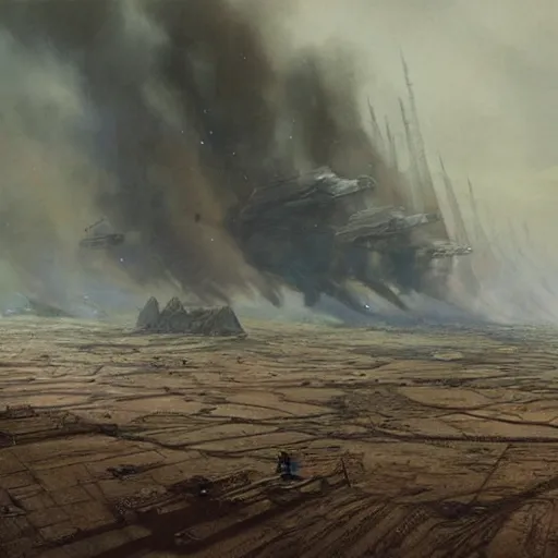 Image similar to world war 1 landscape in star wars, painted by john howe and greg rutkowski