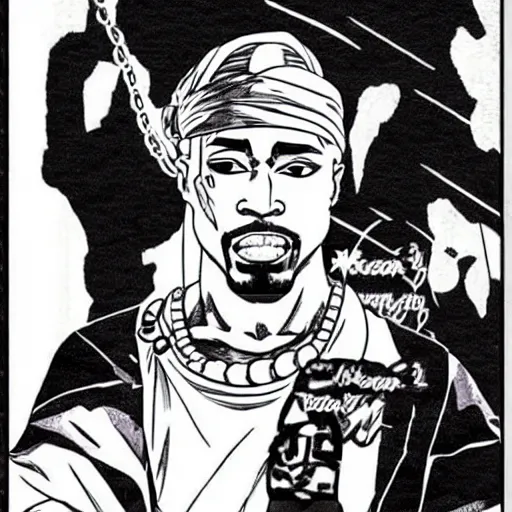 Prompt: Tupac in a Japanese manga