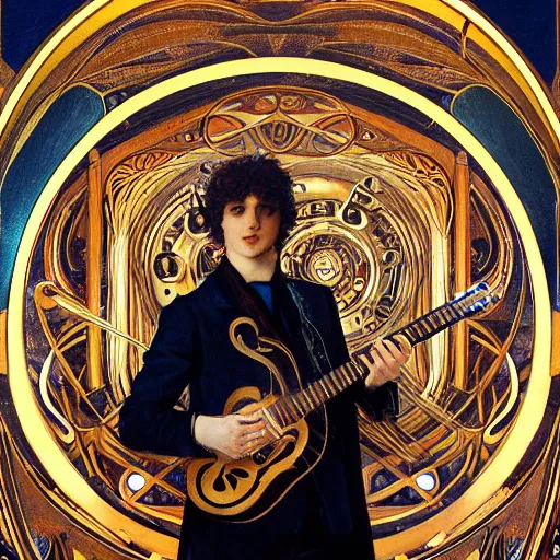 Prompt: stunning, breathtaking, awe-inspiring award-winning concept art nouveau painting of a well dressed bard surrounded by musical notes made of pure energy, by John Avon, extremely moody lighting, glowing light and shadow, atmospheric, cinematic, 8K