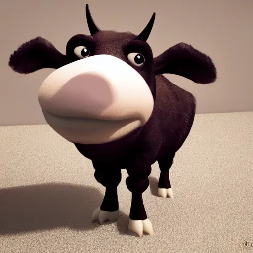 Prompt: cute furry cow character, 3d render by Pixar, raytracing, 4k, movie still