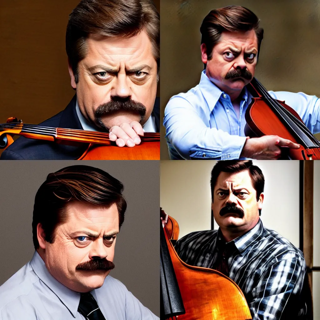 Prompt: Ron Swanson playing the cello