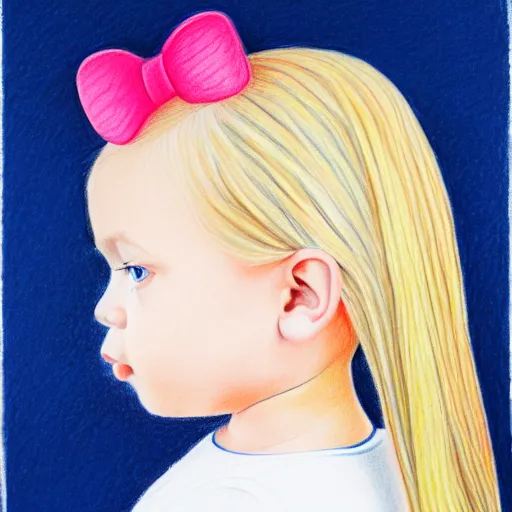 Image similar to profile of 3 year old blonde girl with iphone, colored pencil on white background by eloise wilkin