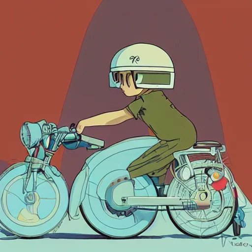 Prompt: a dream machine connceted to a boy with a helmet and electric cable by vanessa morales, studio ghibli, with radial light ray