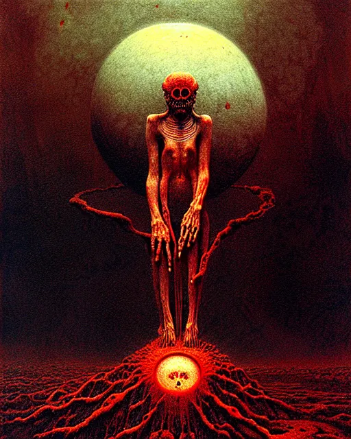 Prompt: hellish planet with everything made of skin and blood drawn by beksinski, high definition, lovecraftian