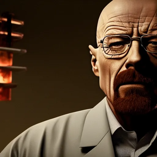 Prompt: Walter White stabs Gustavo Fring in the back, photorealistic, cinematic lighting,