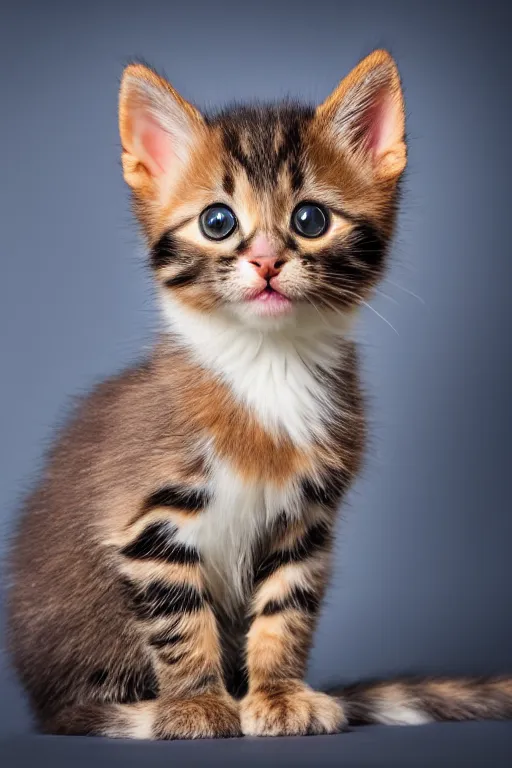 Prompt: 8K UHD kitten with floppy ears, animal portrait photo, 105 mm lens, medium full shot