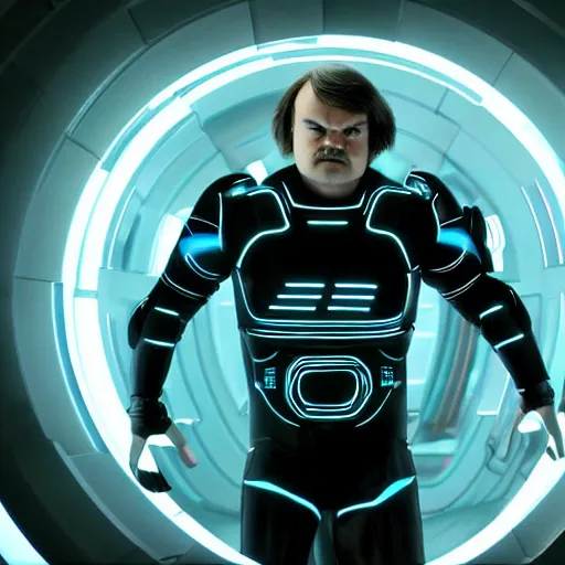 Prompt: jack black in the movie tron legacy ( 2 0 1 0 ), cinematic, film still