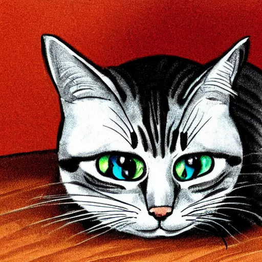 Prompt: sad cat cartoon highly detailed, smooth, sharp focus