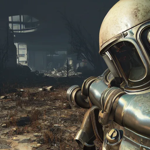 Image similar to fallout 4 in space, high res, raytracing, unreal engine