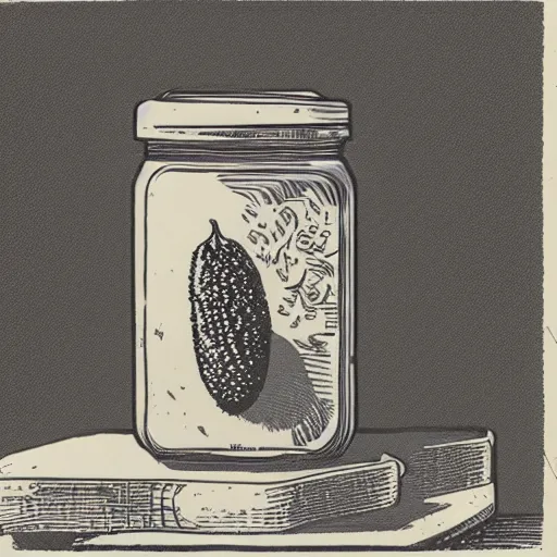 Prompt: a risograph of a pickle jar