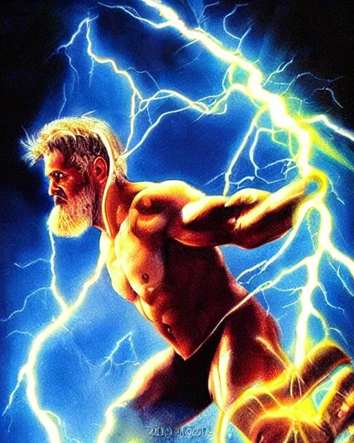 Prompt: zeus, lightning, airbrush, drew struzan illustration art, key art, movie poster