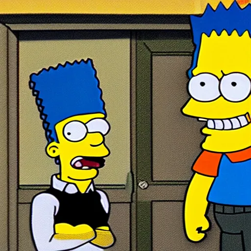 Image similar to bart simpson goes to college in the simpsons live action film, paramount pictures, directed by alan parker, full HD, cinematic lighting, award winning, anatomically correct