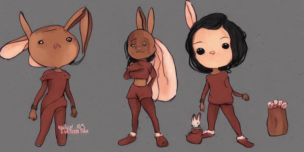 Image similar to women, dark skin, ginger, cartoon, sweatshirt, concept art, concept art, bunny ears,