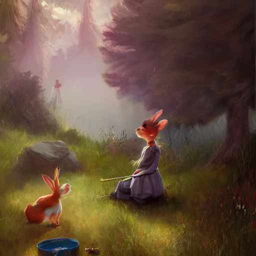 Image similar to brother grimms fairytale lakehouse rabbit digital art, irina french, heraldo ortega, mandy jurgens trending on artstation 8 k 1 5 0 mpx